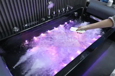Czarna wanna z hydromasażem EBS-185 prostokątna 170cmx85cmx58cm DYSZE OBROTOWE, MASAŻ KARKU, WODOSPADY, PILOT