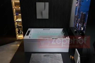 Wanna z hydromasażem EB-D873 LEWA prostokątna 185cmx120cmx65cm 2 DYSZE OBROTOWE, MASAŻ KARKU, WODOSPADY, PILOT