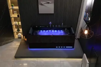 Czarna Wanna z hydromasażem EB-D710 prostokątna 170cmx80cmx60cm z podgrzewaczem+pilot