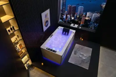 Dysze obrotowe Wanna z hydromasażem EB-033 prostokątna 170cmx90cmx60cm Wodospad +Ambiente z podgrzewaczem+pilot