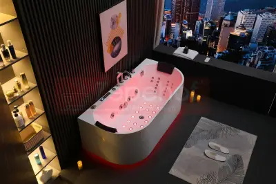 Wanna z hydromasażem EB-802 prostokątna 150cmx75cmx61cm DYSZE OBROTOWE, WODOSPADY, PILOT