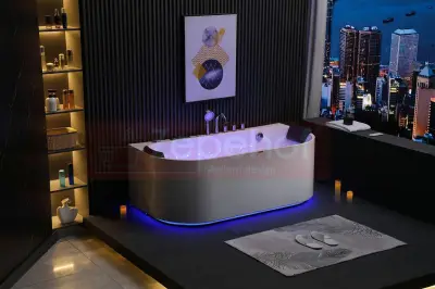 Wanna z hydromasażem EB-802 prostokątna 150cmx75cmx61cm DYSZE OBROTOWE, WODOSPADY, PILOT