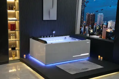 Wirujące dysze Wanna z hydromasażem EB-100 prostokątna 180cmx120cmx66cm Wodospad LED x 2+Ambiente z podgrzewaczem+pilot