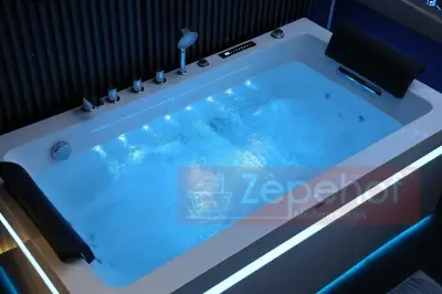 Wanna z hydromasażem EB-D871 prostokątna 180cmx100cmx65cm DYSZE OBROTOWE, MASAŻ KARKU, WODOSPADY, PILOT
