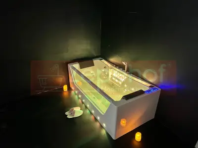 Wanna z hydromasażem C-477-160 prostokątna 160cmx85cmx58cm WODOSPAD+STRUMYK LED chromoterapia z podgrzewaczem