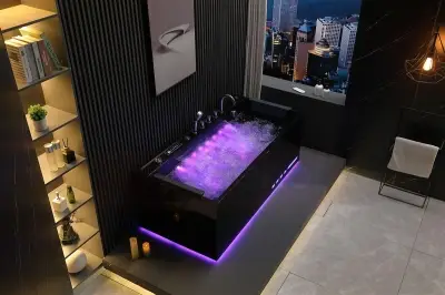 Czarna Wanna z hydromasażem EB-D710 prostokątna 170cmx80cmx60cm z podgrzewaczem+pilot