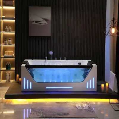 Obrotowe dysze wanna z hydromasażem EB-7066 prostokątna 170cmx78cmx61cm Wodospad LED x 2+Ambiente z podgrzewaczem+pilot