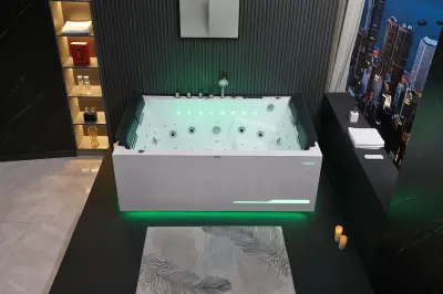 Wirujące dysze Wanna z hydromasażem EB-100 prostokątna 180cmx120cmx66cm Wodospad LED x 2+Ambiente z podgrzewaczem+pilot