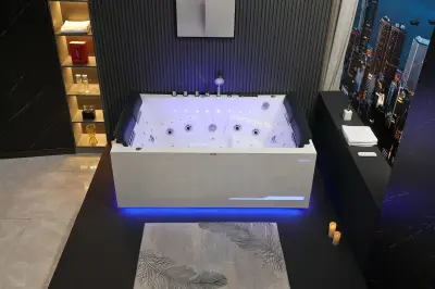 Wirujące dysze Wanna z hydromasażem EB-100 prostokątna 180cmx120cmx66cm Wodospad LED x 2+Ambiente z podgrzewaczem+pilot