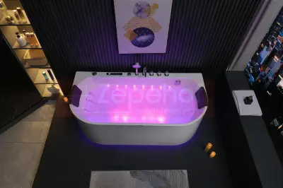 Wanna z hydromasażem EB-802 prostokątna 150cmx75cmx61cm DYSZE OBROTOWE, WODOSPADY, PILOT