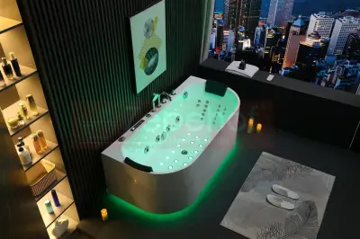 Wanna z hydromasażem EB-802 prostokątna 150cmx75cmx61cm DYSZE OBROTOWE, WODOSPADY, PILOT