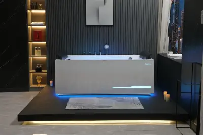 Wirujące dysze Wanna z hydromasażem EB-100 prostokątna 180cmx120cmx66cm Wodospad LED x 2+Ambiente z podgrzewaczem+pilot