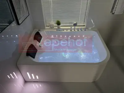 Wanna z hydromasażem LS-7001 PRAWA prostokątna 170cmx120cmx56cm 2-osobowa chromoterapia z podgrzewaczem