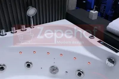 Wanna z hydromasażem EB-375 narożna 150cmx150cmx64cm + MASAŻ KARKU, DYSZE OBROTOWE+PILOT