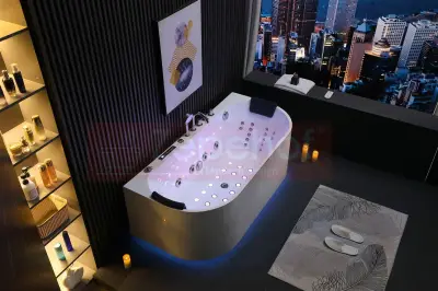 Wanna z hydromasażem EB-802 prostokątna 150cmx75cmx61cm DYSZE OBROTOWE, WODOSPADY, PILOT