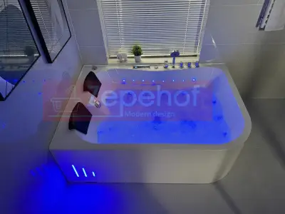 Wanna z hydromasażem LS-7001 PRAWA prostokątna 170cmx120cmx56cm 2-osobowa chromoterapia z podgrzewaczem