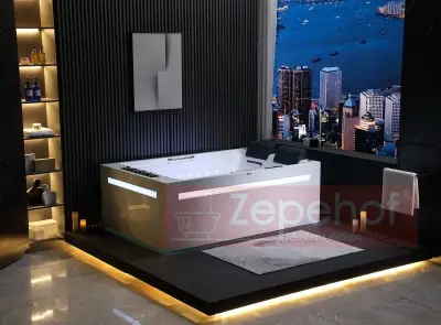 Wanna z hydromasażem EB-D873 LEWA prostokątna 185cmx120cmx65cm 2 DYSZE OBROTOWE, MASAŻ KARKU, WODOSPADY, PILOT