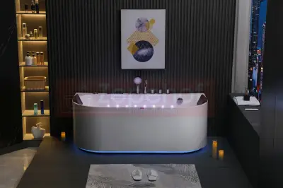 Wanna z hydromasażem EB-802 prostokątna 150cmx75cmx61cm DYSZE OBROTOWE, WODOSPADY, PILOT