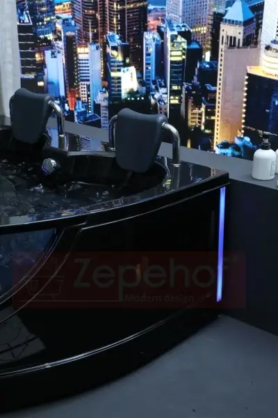 Wirujące dysze czarna Wanna z hydromasażem EG-015 narożna 150cmx150cmx65cm spadające SOPLE LEDowe HIT!