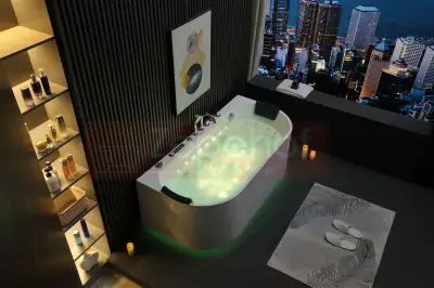 Wanna z hydromasażem EB-802 prostokątna 150cmx75cmx61cm DYSZE OBROTOWE, WODOSPADY, PILOT