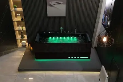 Czarna Wanna z hydromasażem EB-D710 prostokątna 170cmx80cmx60cm z podgrzewaczem+pilot