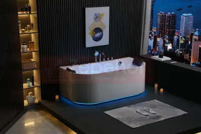 Wanna z hydromasażem EB-802 prostokątna 150cmx75cmx61cm DYSZE OBROTOWE, WODOSPADY, PILOT