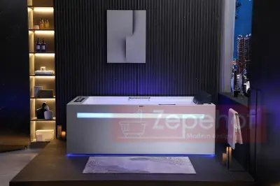 Wanna z hydromasażem EB-D873 LEWA prostokątna 185cmx120cmx65cm 2 DYSZE OBROTOWE, MASAŻ KARKU, WODOSPADY, PILOT