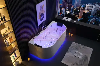 Wanna z hydromasażem EB-802 prostokątna 150cmx75cmx61cm DYSZE OBROTOWE, WODOSPADY, PILOT