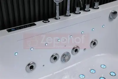 Wanna z hydromasażem EB-802 prostokątna 170cmx80cmx61cm DYSZE OBROTOWE, WODOSPADY, PILOT