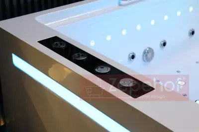 Wanna z hydromasażem EB-D873 LEWA prostokątna 185cmx120cmx65cm 2 DYSZE OBROTOWE, MASAŻ KARKU, WODOSPADY, PILOT