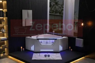 Wanna z hydromasażem BS-708 narożna 150cmx150cmx65cm + MASAŻ KARKU, DYSZE OBROTOWE+PILOT