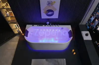 Wanna z hydromasażem EB-802 prostokątna 150cmx75cmx61cm DYSZE OBROTOWE, WODOSPADY, PILOT