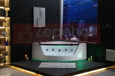 Wanna z hydromasażem EB-375 narożna 150cmx150cmx64cm + MASAŻ KARKU, DYSZE OBROTOWE+PILOT