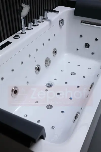 Wanna z hydromasażem EB-185 prostokątna 170cmx85cmx58cm DYSZE OBROTOWE, MASAŻ KARKU, WODOSPADY, PILOT