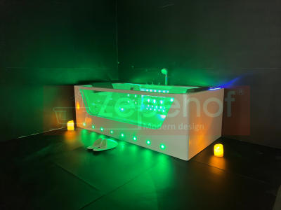 Wanna z hydromasażem C-477-160 prostokątna 160cmx85cmx58cm WODOSPAD+STRUMYK LED chromoterapia z podgrzewaczem