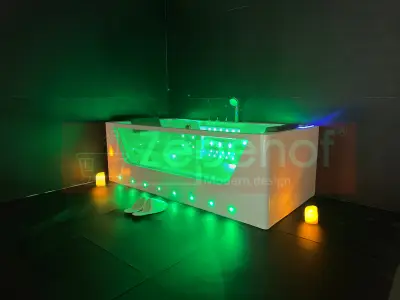 Wanna z hydromasażem C-477-160 prostokątna 160cmx85cmx58cm WODOSPAD+STRUMYK LED chromoterapia z podgrzewaczem