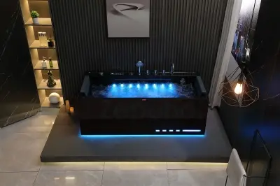 Czarna Wanna z hydromasażem EB-D710 prostokątna 170cmx80cmx60cm z podgrzewaczem+pilot