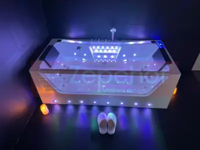 Wanna z hydromasażem C-477-160 prostokątna 160cmx85cmx58cm WODOSPAD+STRUMYK LED chromoterapia z podgrzewaczem