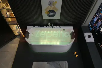 Wanna z hydromasażem EB-802 prostokątna 150cmx75cmx61cm DYSZE OBROTOWE, WODOSPADY, PILOT