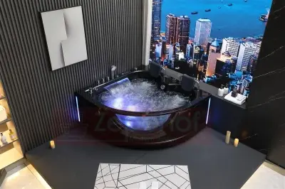 Wirujące dysze czarna Wanna z hydromasażem EG-015 narożna 150cmx150cmx65cm spadające SOPLE LEDowe HIT!