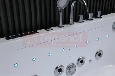 Wanna z hydromasażem EB-802 prostokątna 150cmx75cmx61cm DYSZE OBROTOWE, WODOSPADY, PILOT