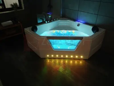 Wanna z hydromasażem LS-6025 narożna 150cmx150cmx59cm chromoterapia podgrzewacz