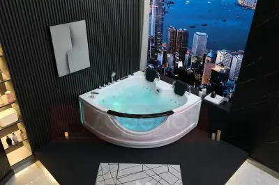 Wirujące dysze Wanna z hydromasażem EG-015 narożna 150cmx150cmx65cm spadające SOPLE LEDowe HIT!