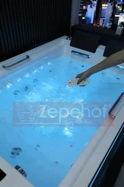Wanna z hydromasażem EB-D873 LEWA prostokątna 185cmx120cmx65cm 2 DYSZE OBROTOWE, MASAŻ KARKU, WODOSPADY, PILOT
