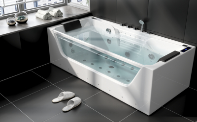 Wanna z hydromasażem C-477-160 prostokątna 160cmx85cmx58cm WODOSPAD+STRUMYK LED chromoterapia z podgrzewaczem