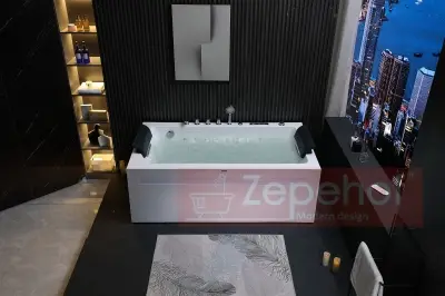 Wanna z hydromasażem EB-D871 prostokątna 180cmx100cmx65cm DYSZE OBROTOWE, MASAŻ KARKU, WODOSPADY, PILOT