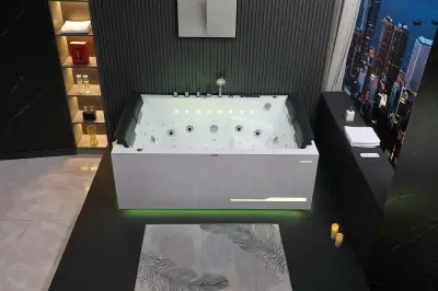 Wirujące dysze Wanna z hydromasażem EB-100 prostokątna 180cmx120cmx66cm Wodospad LED x 2+Ambiente z podgrzewaczem+pilot