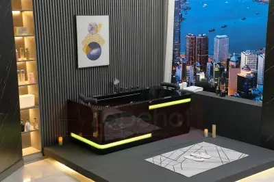 Czarna Wanna z hydromasażem EB-869 prostokątna 180cmx88cmx65cm MASAŻ DŁONI HIT!