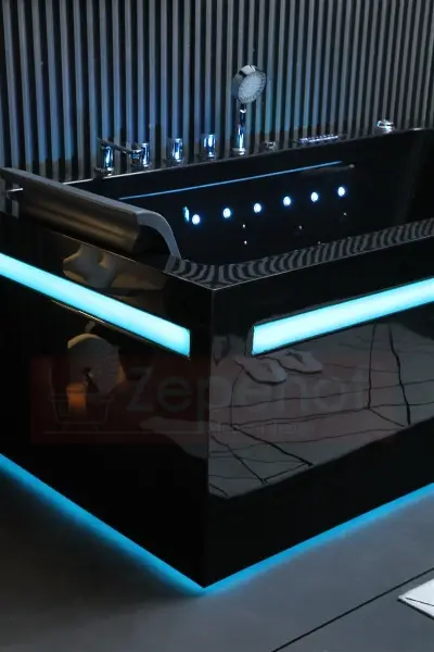 Czarna wanna z hydromasażem EBB-D871 prostokątna 180cmx100cmx65cm DYSZE OBROTOWE, MASAŻ KARKU, WODOSPADY, PILOT