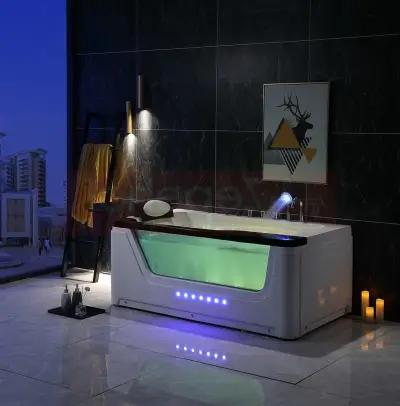 Wanna z hydromasażem EB-002 prostokątna PRAWA 170cmx90cmx68cm z podgrzewaczem+pilot